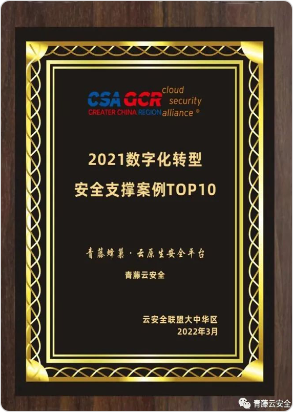 北京网安在线蜂巢荣获“数字化转型安全支撑案例 TOP 10”奖项